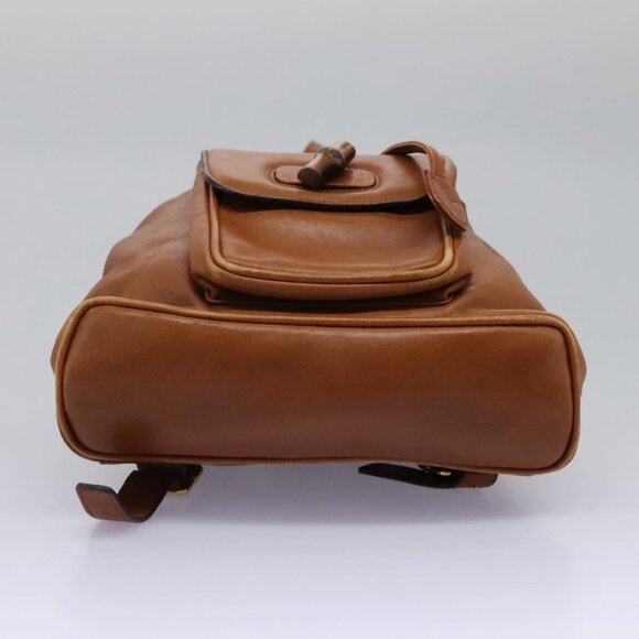 GUCCI Bamboo Backpack Leather Brown Gold - Picture 5 of 16